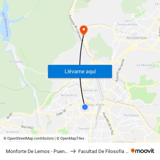 Monforte De Lemos - Puentecesures to Facultad De Filosofía Y Letras map