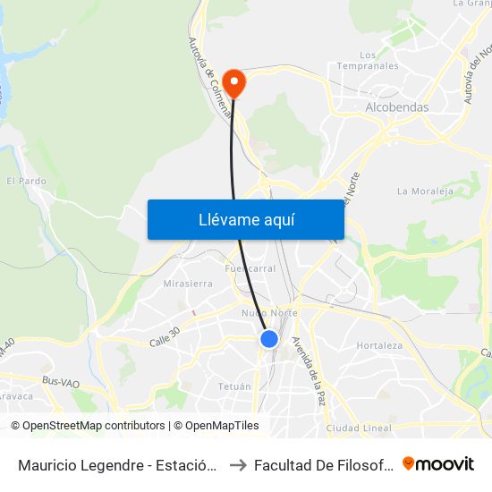 Mauricio Legendre - Estación De Chamartín to Facultad De Filosofía Y Letras map