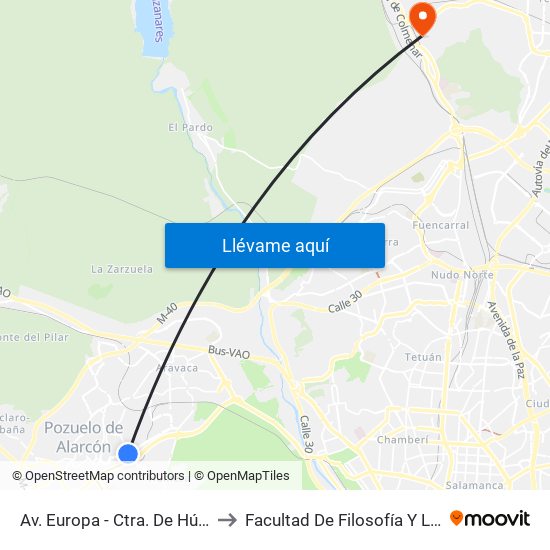 Av. Europa -  Ctra. De Húmera to Facultad De Filosofía Y Letras map