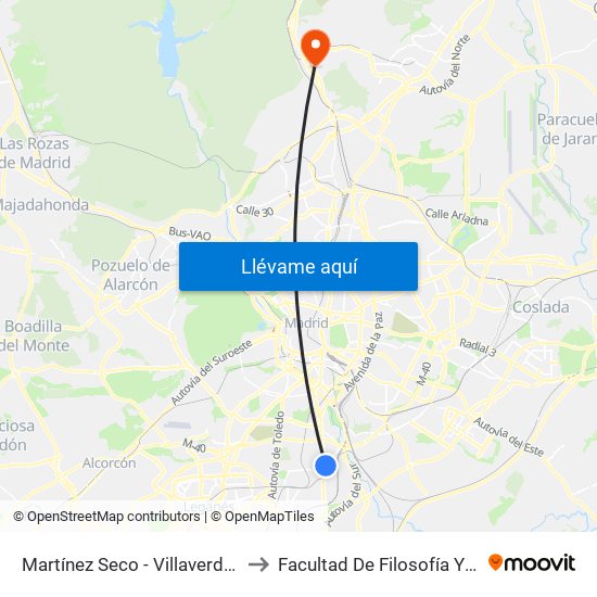 Martínez Seco - Villaverde Cruce to Facultad De Filosofía Y Letras map