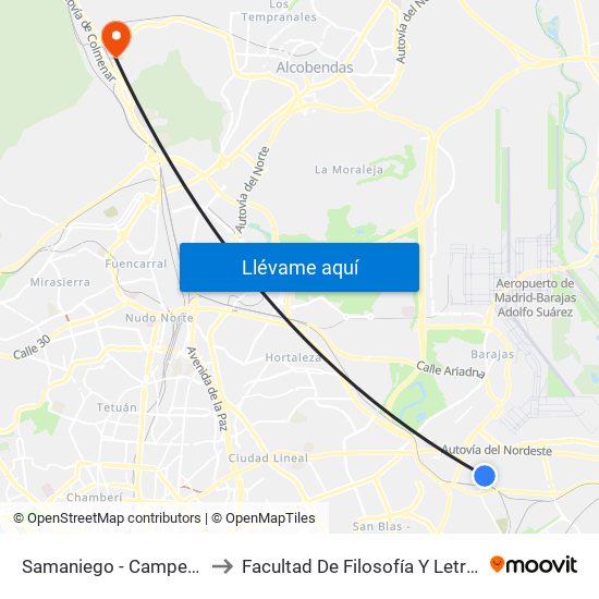 Samaniego - Campezo to Facultad De Filosofía Y Letras map