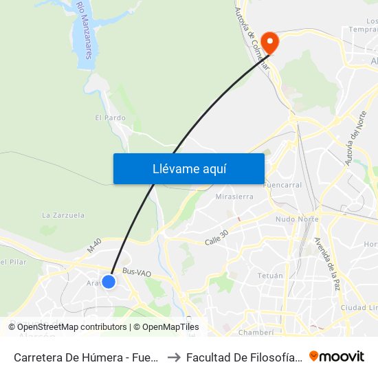 Carretera De Húmera - Fuente Del Rey to Facultad De Filosofía Y Letras map