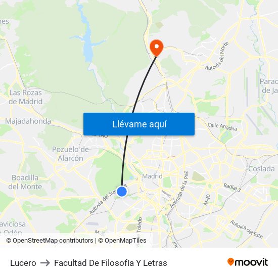 Lucero to Facultad De Filosofía Y Letras map
