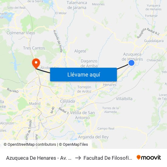 Avda. Torrelaguna, Azuqueca De Henares to Facultad De Filosofía Y Letras map