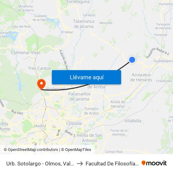 Urb. Sotolargo - Olmos, Valdeaveruelo to Facultad De Filosofía Y Letras map