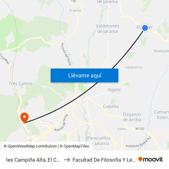 Ies Campiña Alta, El Casar to Facultad De Filosofía Y Letras map