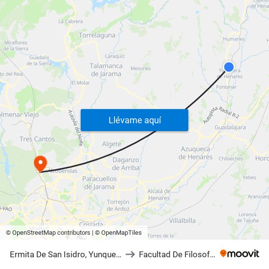 Ermita De San Isidro, Yunquera De Henares to Facultad De Filosofía Y Letras map