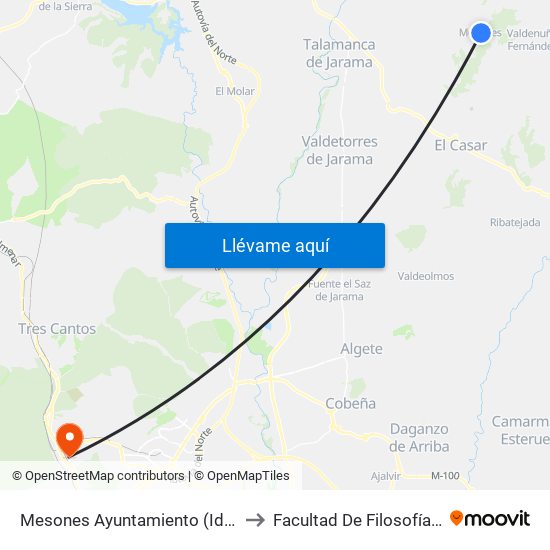 Mesones Ayuntamiento (Ida), El Casar to Facultad De Filosofía Y Letras map