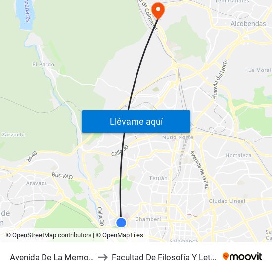 Avenida De La Memoria to Facultad De Filosofía Y Letras map