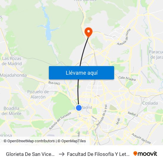 Glorieta De San Vicente to Facultad De Filosofía Y Letras map