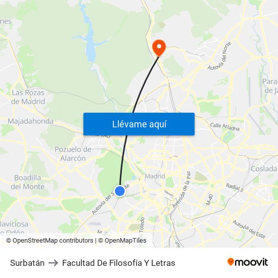 Surbatán to Facultad De Filosofía Y Letras map