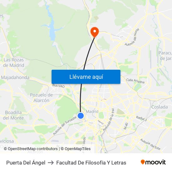 Puerta Del Ángel to Facultad De Filosofía Y Letras map
