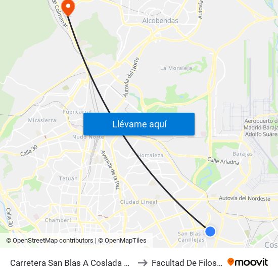 Carretera San Blas A Coslada Frente Metropolitano to Facultad De Filosofía Y Letras map