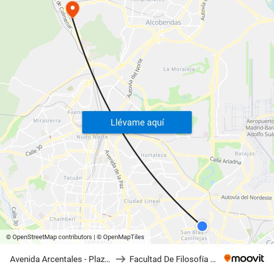 Avenida Arcentales - Plaza Grecia to Facultad De Filosofía Y Letras map