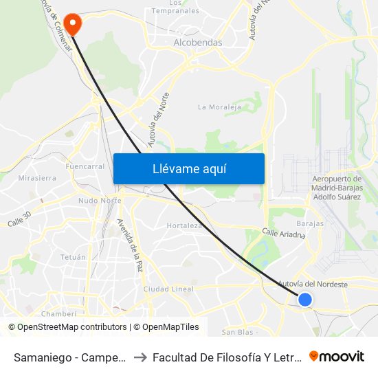Samaniego - Campezo to Facultad De Filosofía Y Letras map