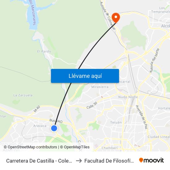 Carretera De Castilla - Colegio Rosales to Facultad De Filosofía Y Letras map