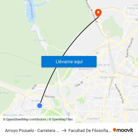 Arroyo Pozuelo - Carretera De Húmera to Facultad De Filosofía Y Letras map