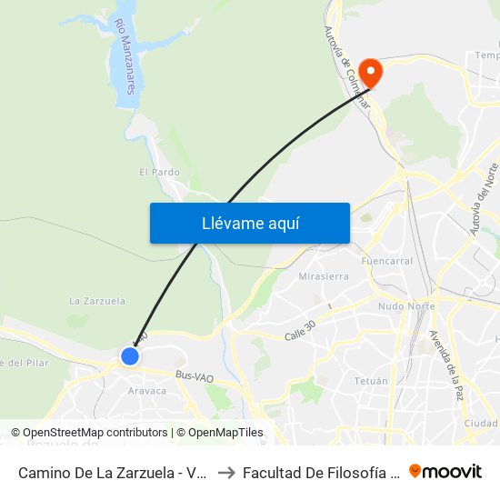 Camino De La Zarzuela - Valdemarín to Facultad De Filosofía Y Letras map