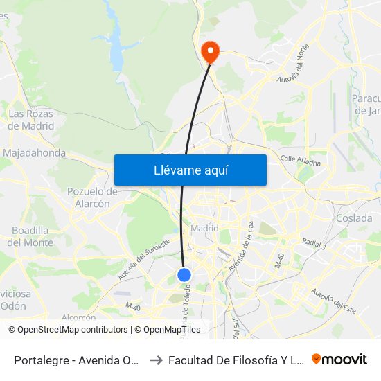 Portalegre - Avenida Oporto to Facultad De Filosofía Y Letras map