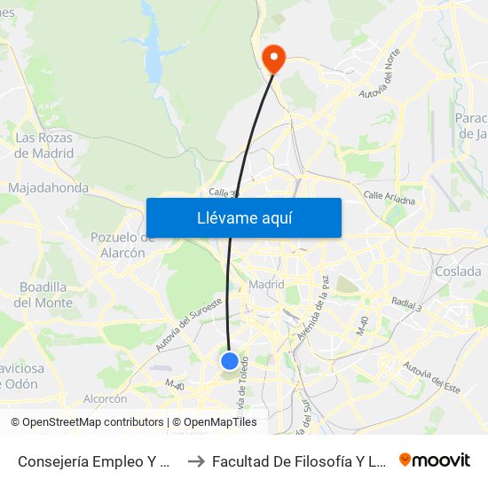 Consejería Empleo Y Mujer to Facultad De Filosofía Y Letras map