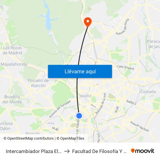 Intercambiador Plaza Elíptica to Facultad De Filosofía Y Letras map