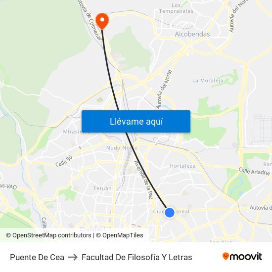 Puente De Cea to Facultad De Filosofía Y Letras map