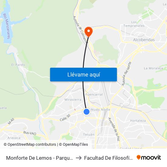 Monforte De Lemos - Parque Bomberos to Facultad De Filosofía Y Letras map