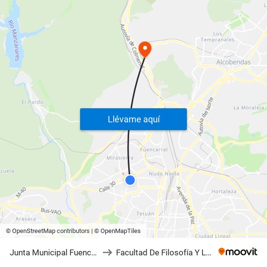 Junta Municipal Fuencarral to Facultad De Filosofía Y Letras map