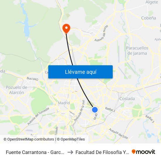 Fuente Carrantona - García Tapia to Facultad De Filosofía Y Letras map