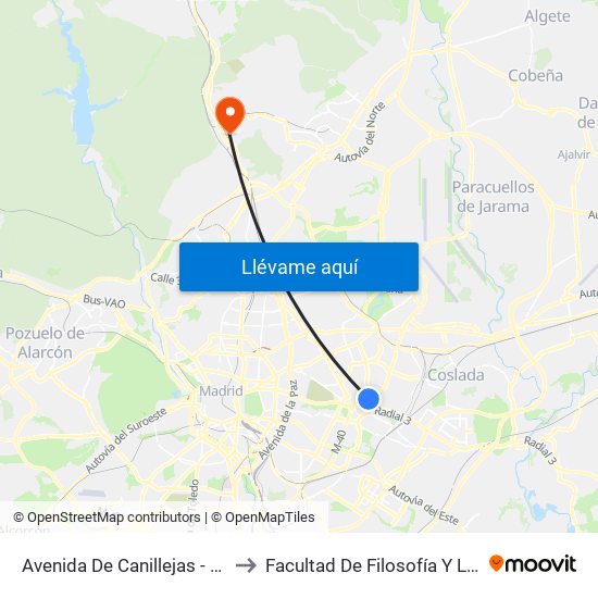 Avenida De Canillejas - M-40 to Facultad De Filosofía Y Letras map
