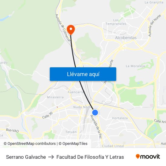 Serrano Galvache to Facultad De Filosofía Y Letras map