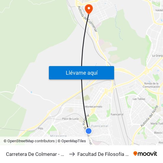 Carretera De Colmenar - Badalona to Facultad De Filosofía Y Letras map