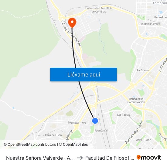 Nuestra Señora Valverde - Alonso Quijano to Facultad De Filosofía Y Letras map