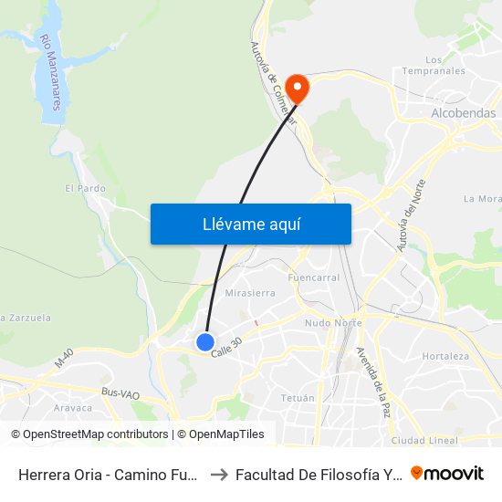 Herrera Oria - Camino Fuencarral to Facultad De Filosofía Y Letras map