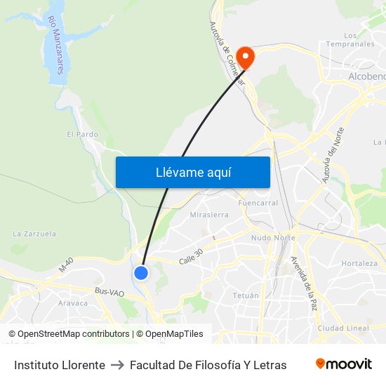 Instituto Llorente to Facultad De Filosofía Y Letras map