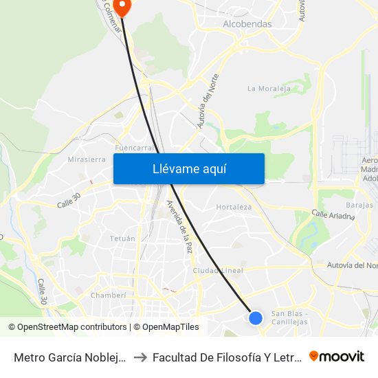 Metro García Noblejas to Facultad De Filosofía Y Letras map