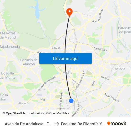 Avenida De Andalucía - Felicidad to Facultad De Filosofía Y Letras map