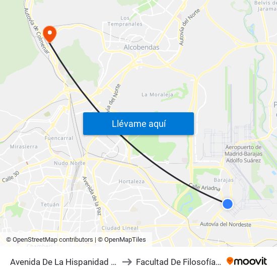 Avenida De La Hispanidad - Dique Sur to Facultad De Filosofía Y Letras map