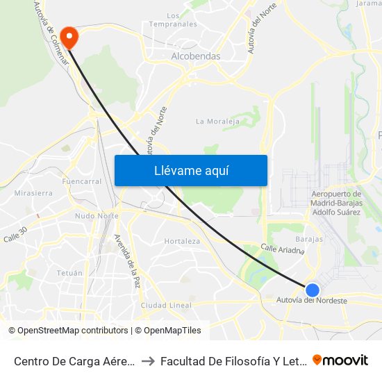 Centro De Carga Aérea 2 to Facultad De Filosofía Y Letras map