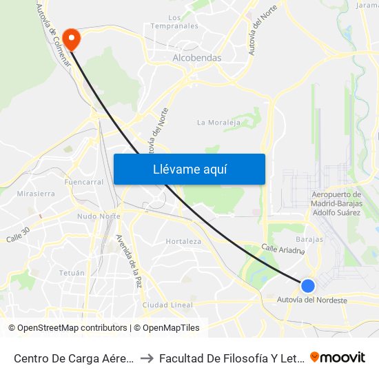 Centro De Carga Aérea 1 to Facultad De Filosofía Y Letras map
