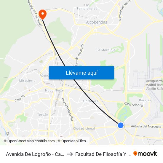 Avenida De Logroño - Canillejas to Facultad De Filosofía Y Letras map