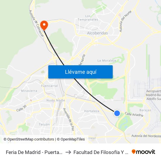 Feria De Madrid - Puerta Norte to Facultad De Filosofía Y Letras map