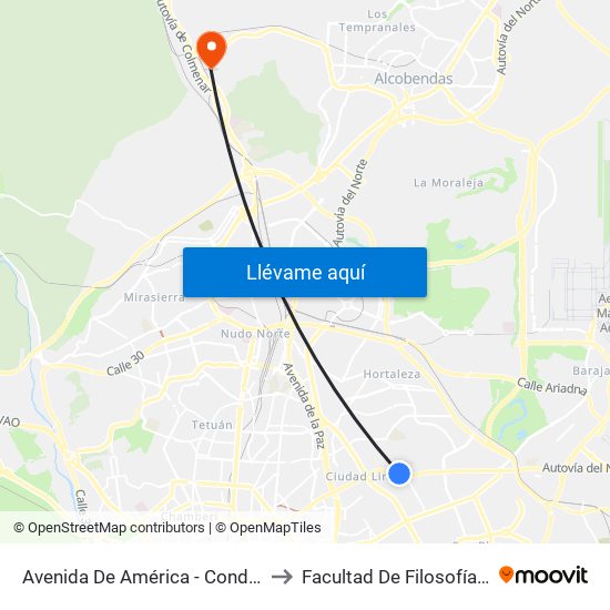Avenida De América - Conde De Orgaz to Facultad De Filosofía Y Letras map