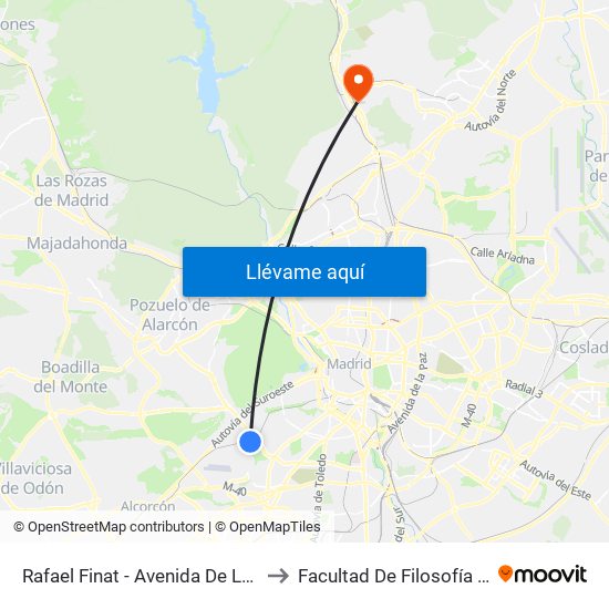 Rafael Finat - Avenida De Las Águilas to Facultad De Filosofía Y Letras map
