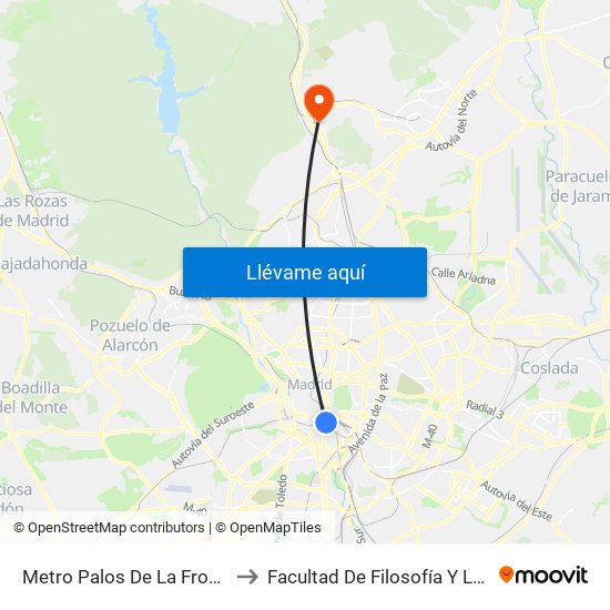 Metro Palos De La Frontera to Facultad De Filosofía Y Letras map