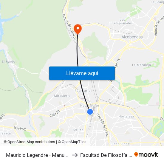 Mauricio Legendre - Manuel Caldeiro to Facultad De Filosofía Y Letras map