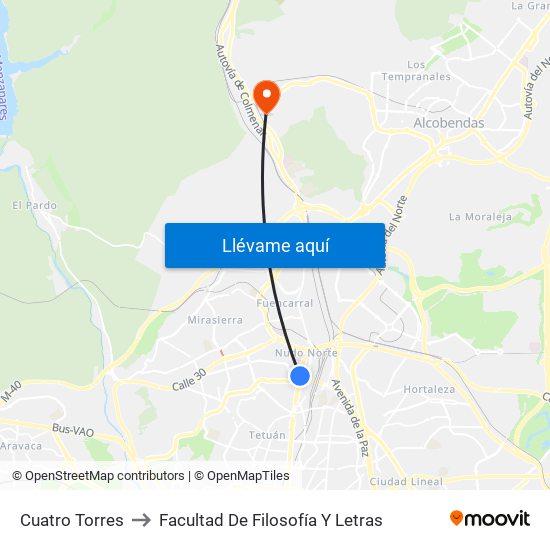 Cuatro Torres to Facultad De Filosofía Y Letras map