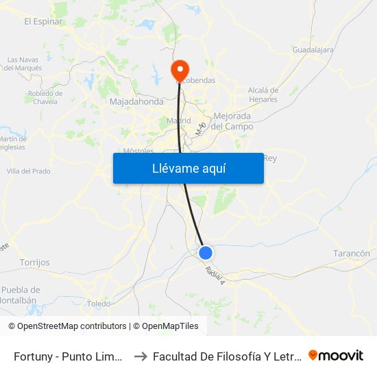 Fortuny - Punto Limpio to Facultad De Filosofía Y Letras map