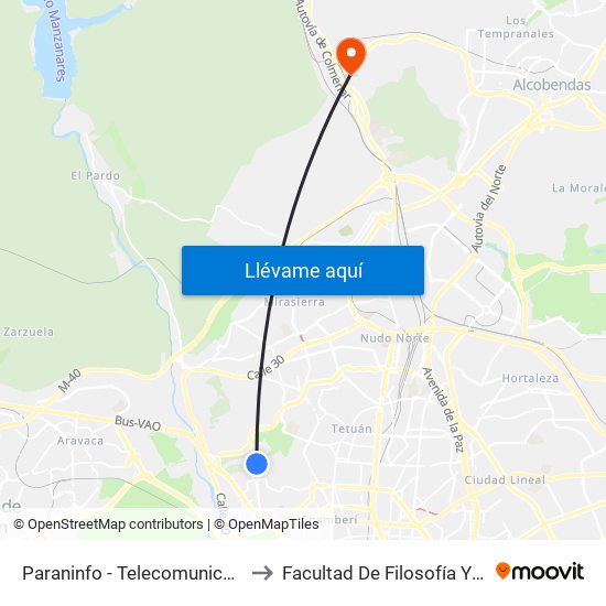 Paraninfo - Telecomunicaciones to Facultad De Filosofía Y Letras map