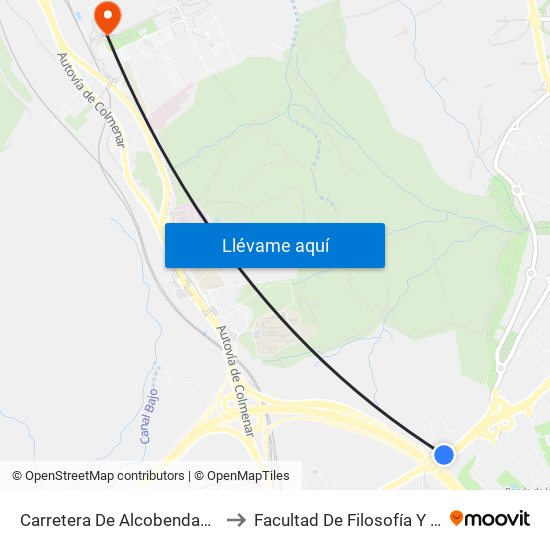 Carretera De Alcobendas - M40 to Facultad De Filosofía Y Letras map